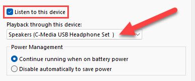 Check "Listen Through This Device" and select second device in the drop-down.