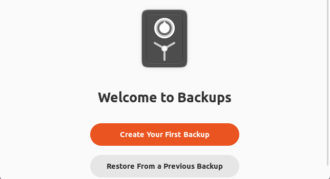 The deja dup main screen on first launch
