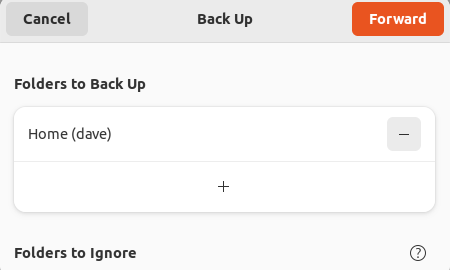 Your home folder selected in deja dup