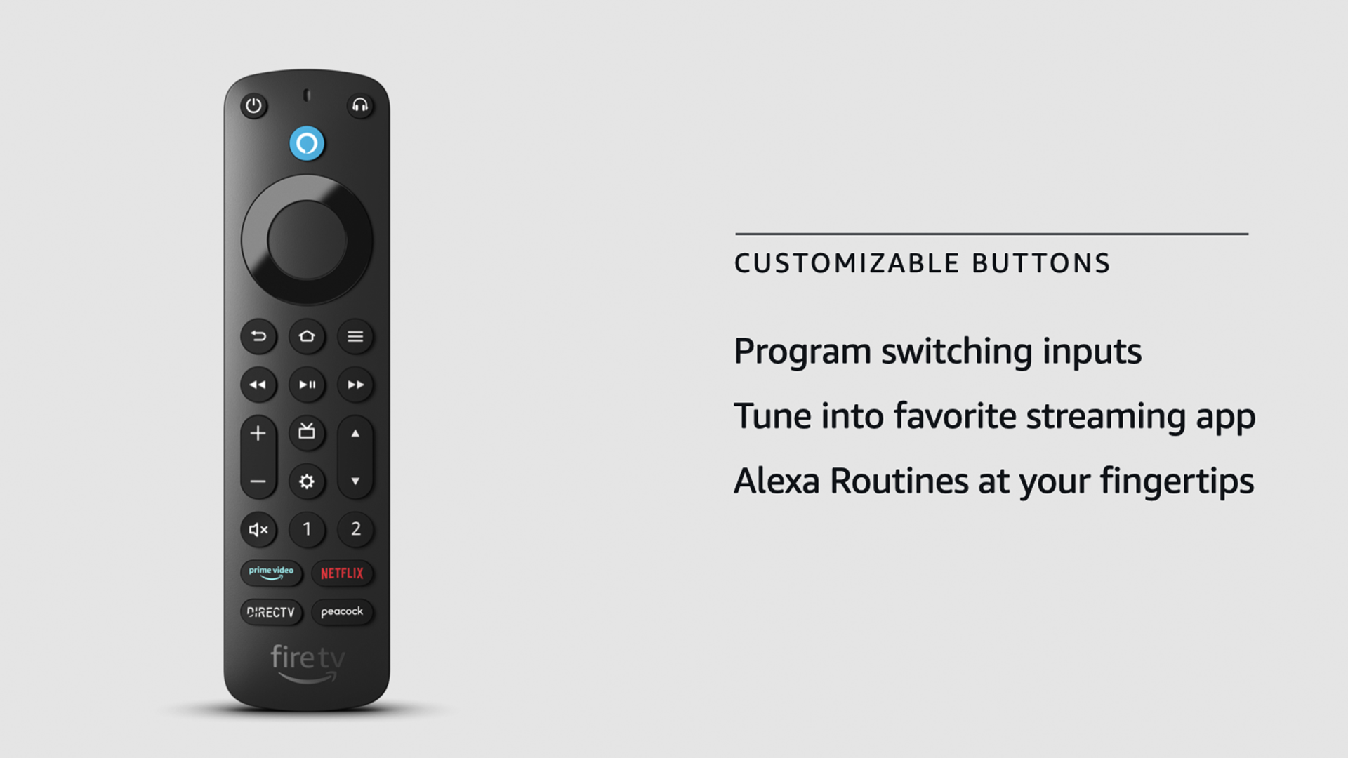 A diagram of the Alexa Voice Remote Pro's programmable buttons.