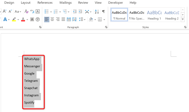 Highlight the text in Word.