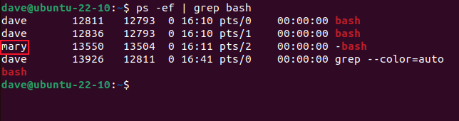 Using ps and grep to identify the owners of bash processes