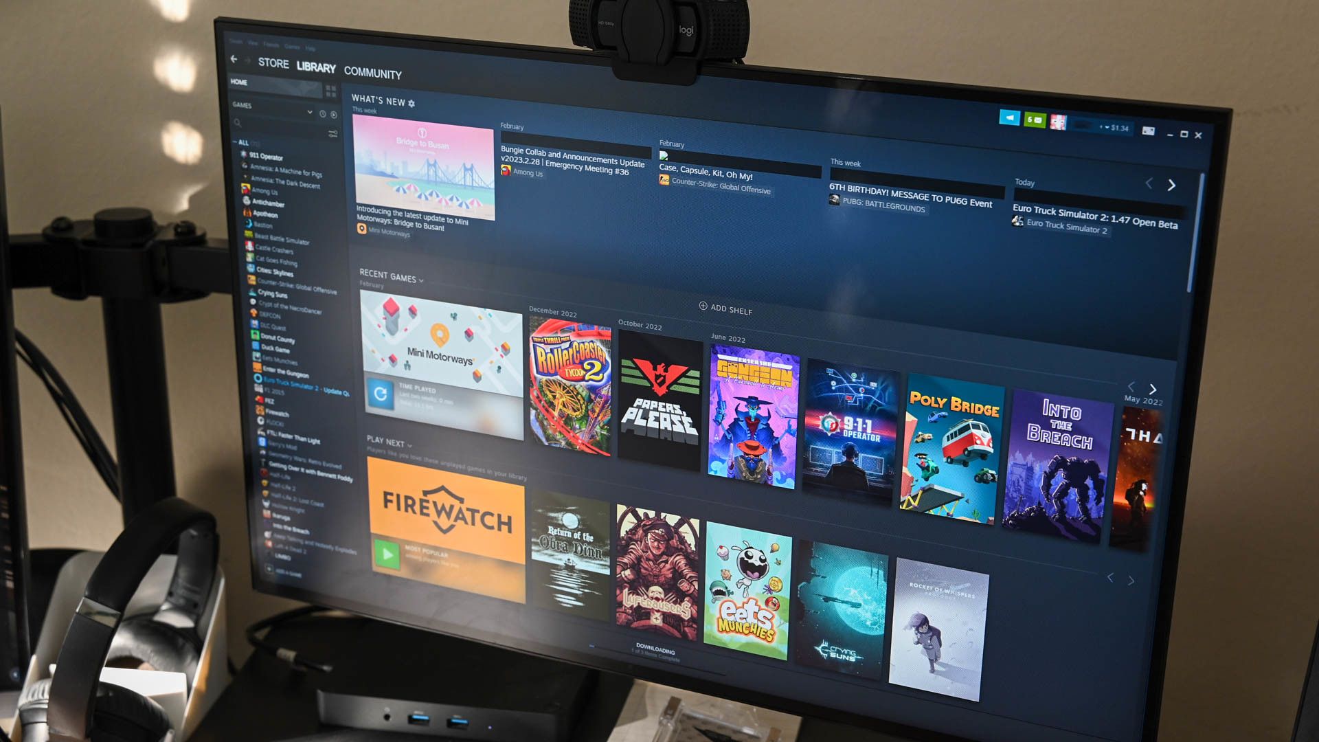 Steam library on a computer monitor