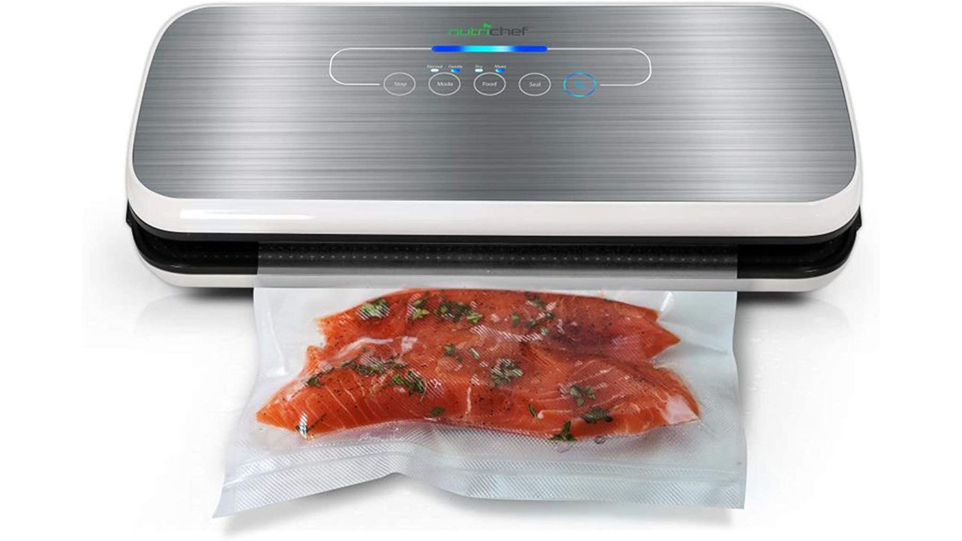 An automatic vacuum sealer is shown on a white background.