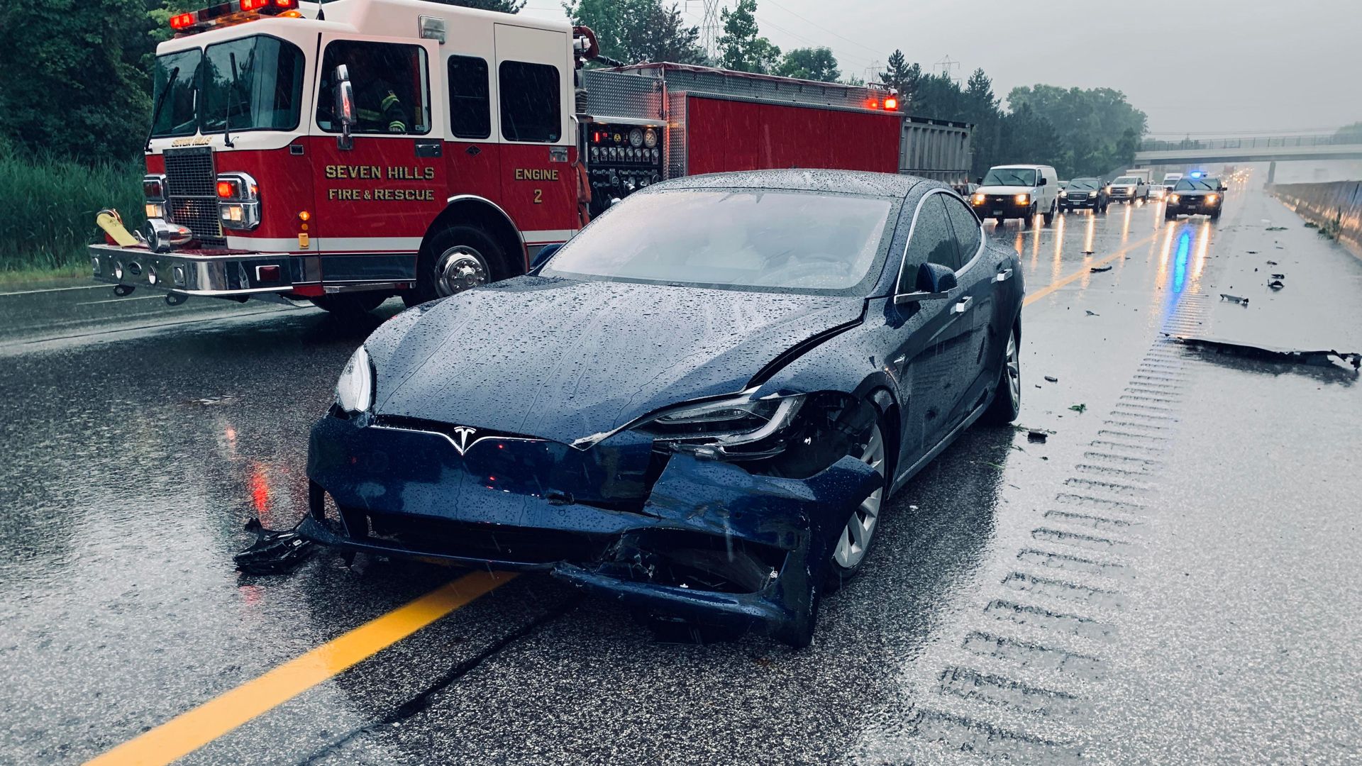 Wrecked Tesla car
