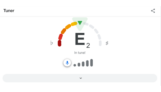 Google Guitar Tuner showing correct E note