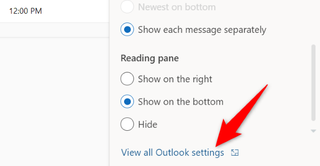 Choose "View All Outlook Settings" at the bottom of the menu.