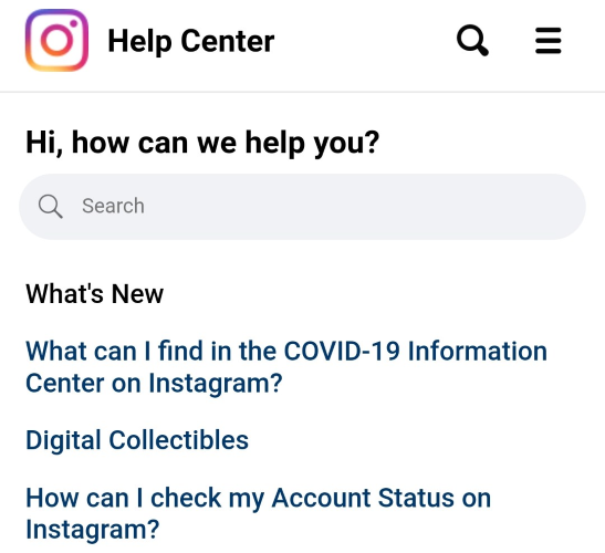 Help Center in Instagram's mobile app.
