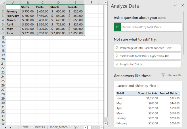 Analyze Data sidebar
