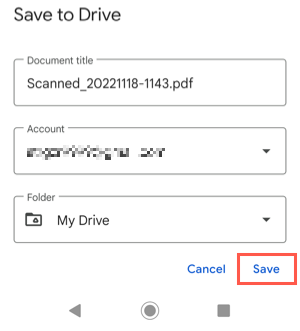 Save a scan in Google Drive on Android