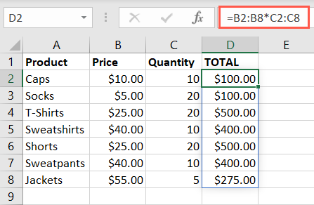 Array formula using Excel 365