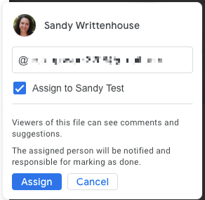Comment box to assign a note in Google Drive