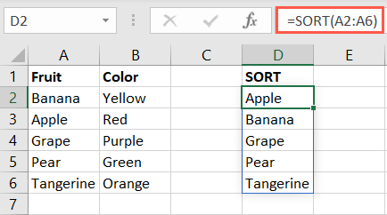 SORT function for a single cell range