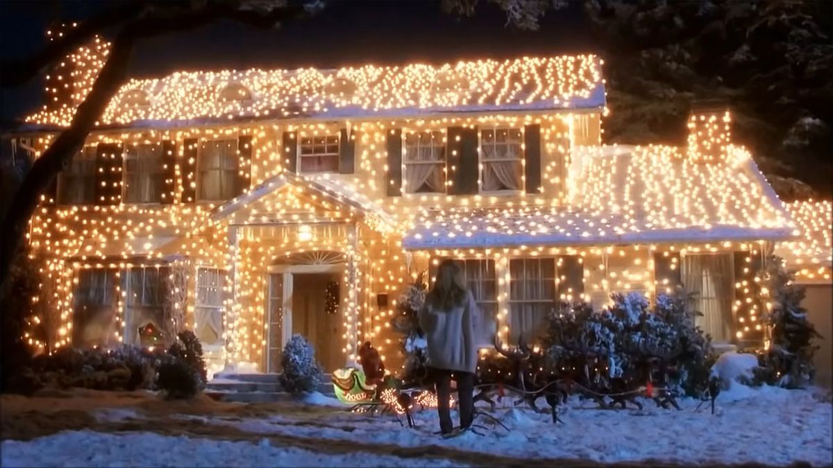 A house completely covered with Christmas lights.