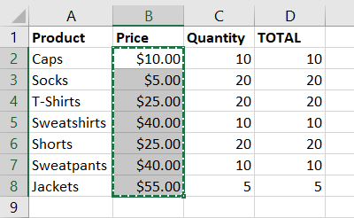 Copy a cell range in Excel