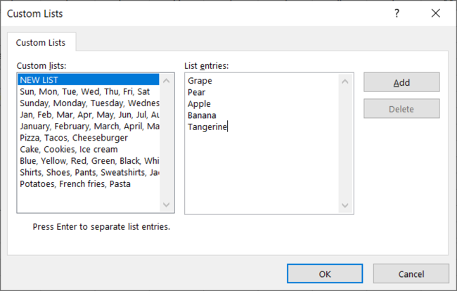 Create a new list and entries box