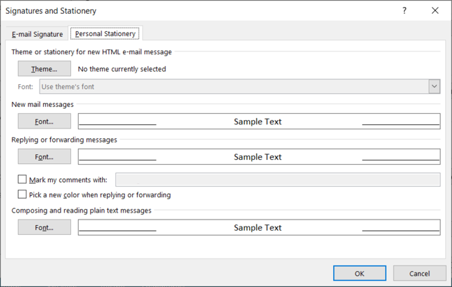 Email font settings in Outlook