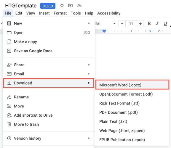 Download a Google Doc in Word format