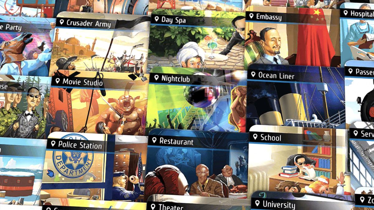 Location cards from the Spyfall game showing players where they are in the world.