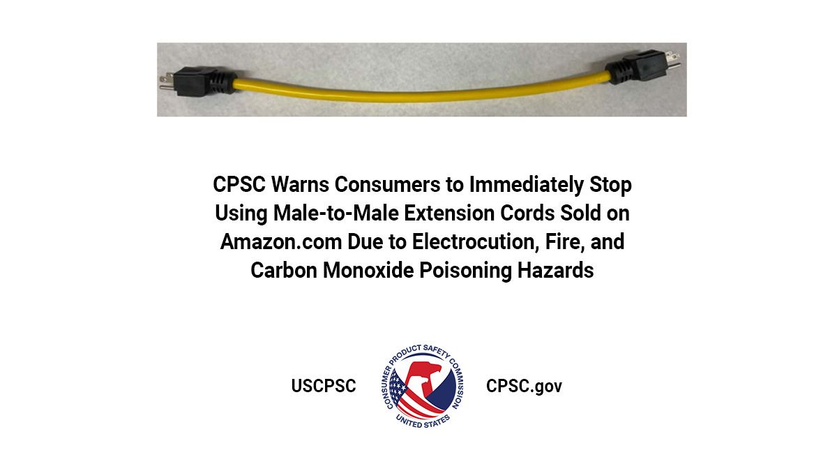 A warning image showing a male-to-male extension cord.