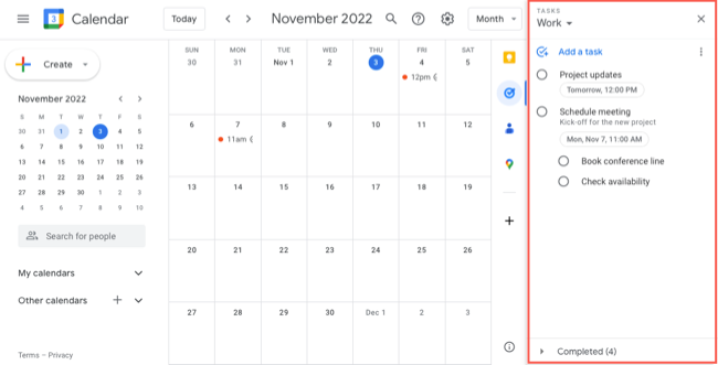 Google Tasks in Google Calendar