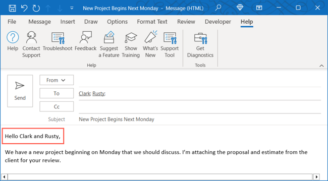 Greeting in an email