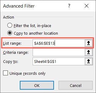 List Range for a filter