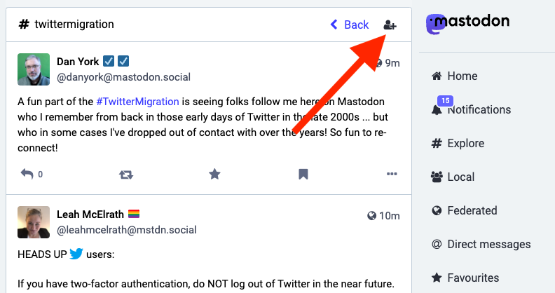 Following a hashtag on Mastodon 4.0