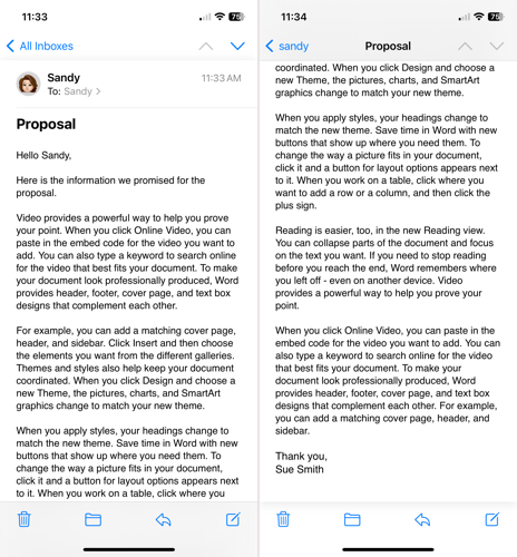 Long email on iPhone