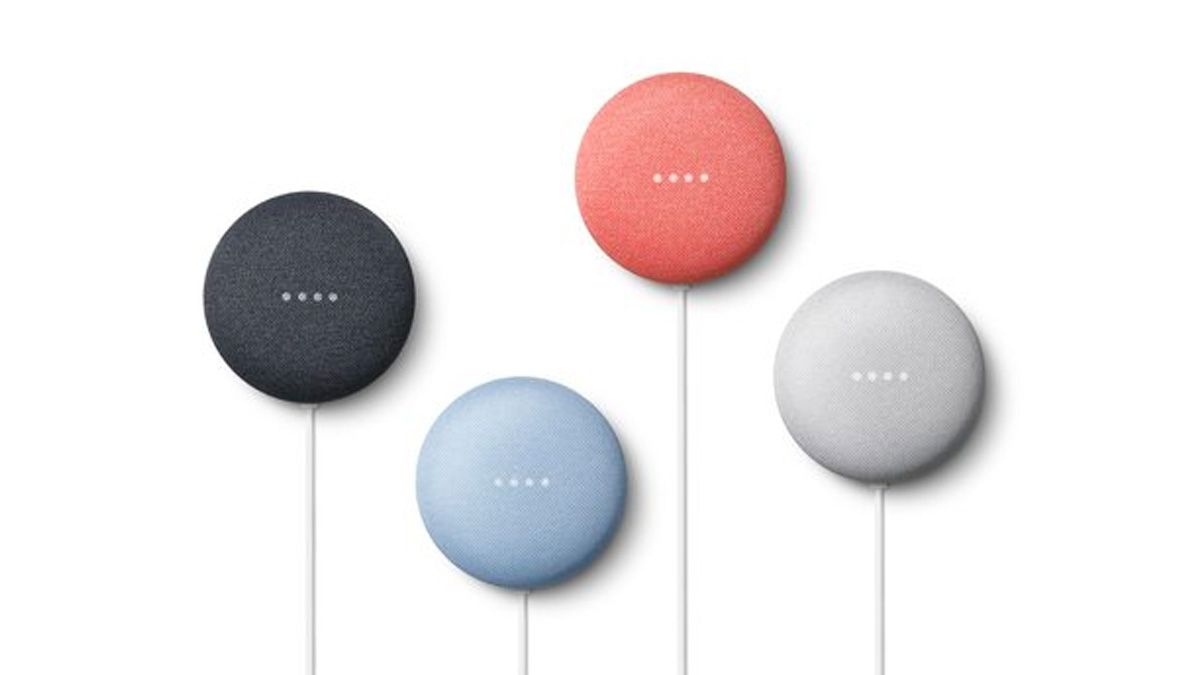 Google Nest Mini speaker in four colors