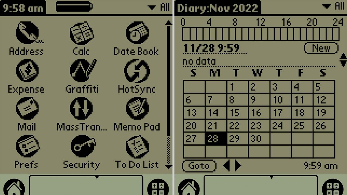 Emulated Palm Pilot screenshots