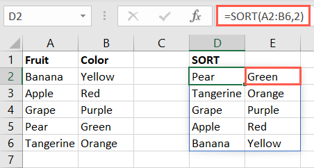 SORT function using the second column