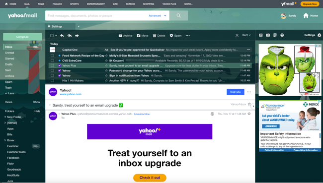 Yahoo Mail inbox on the web