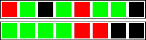 Two lines or colors in random orders.