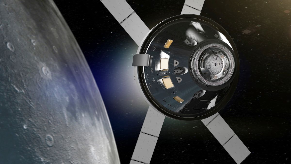 Orion capsule passing the Moon
