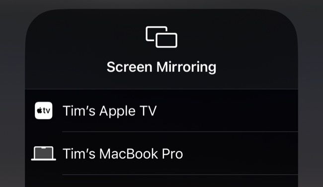Screen Mirroring in Control Center for iPhone