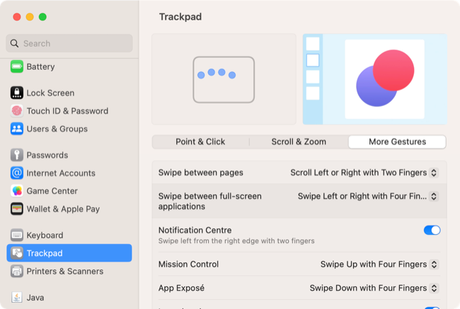 macOS 13 Ventura trackpad settings
