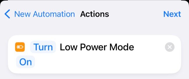 Turn on Low Power Mode in Shortcuts