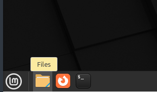 The Linux Mint file browser icon in the panel, with tooltip reading "Files"