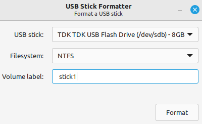 The Linux Mint 21.1 USB Stick Formatter application