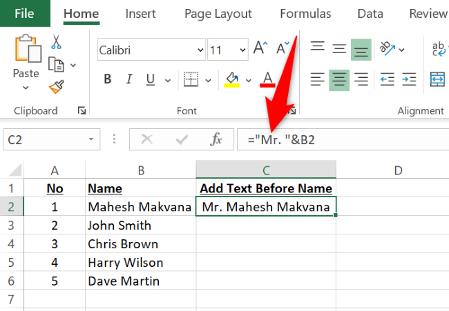 How to Add Text to a Cell With a Formula in Excel