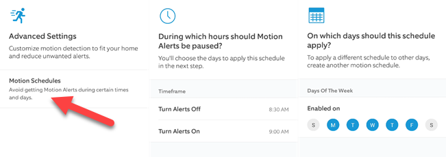 Create a schedule for Motion Alerts.