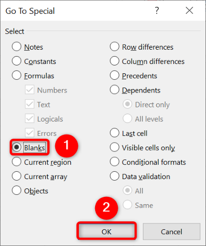 Enable "Blanks" and click "OK."