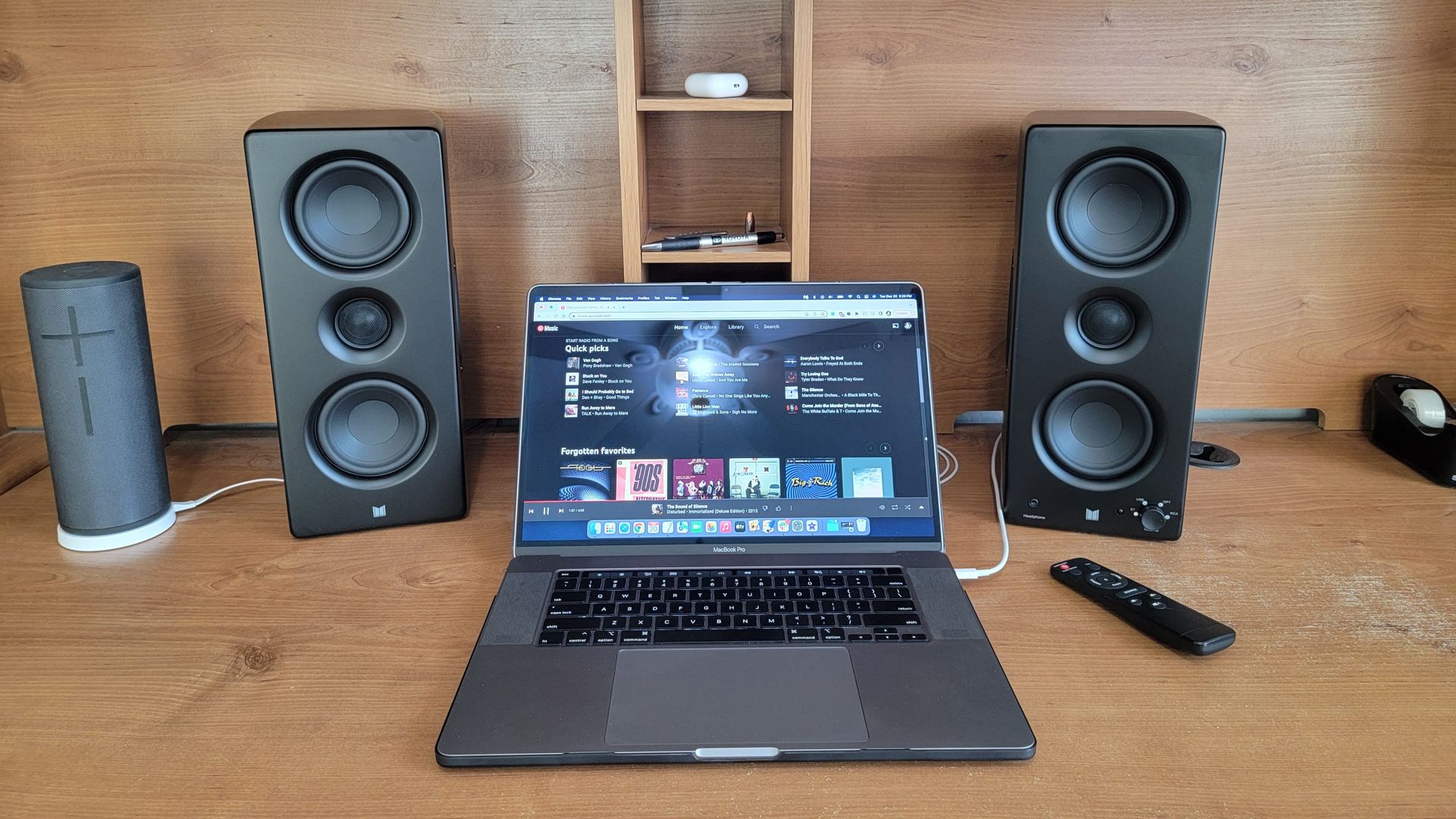 Monolith MTM-100 speakers on a desktop