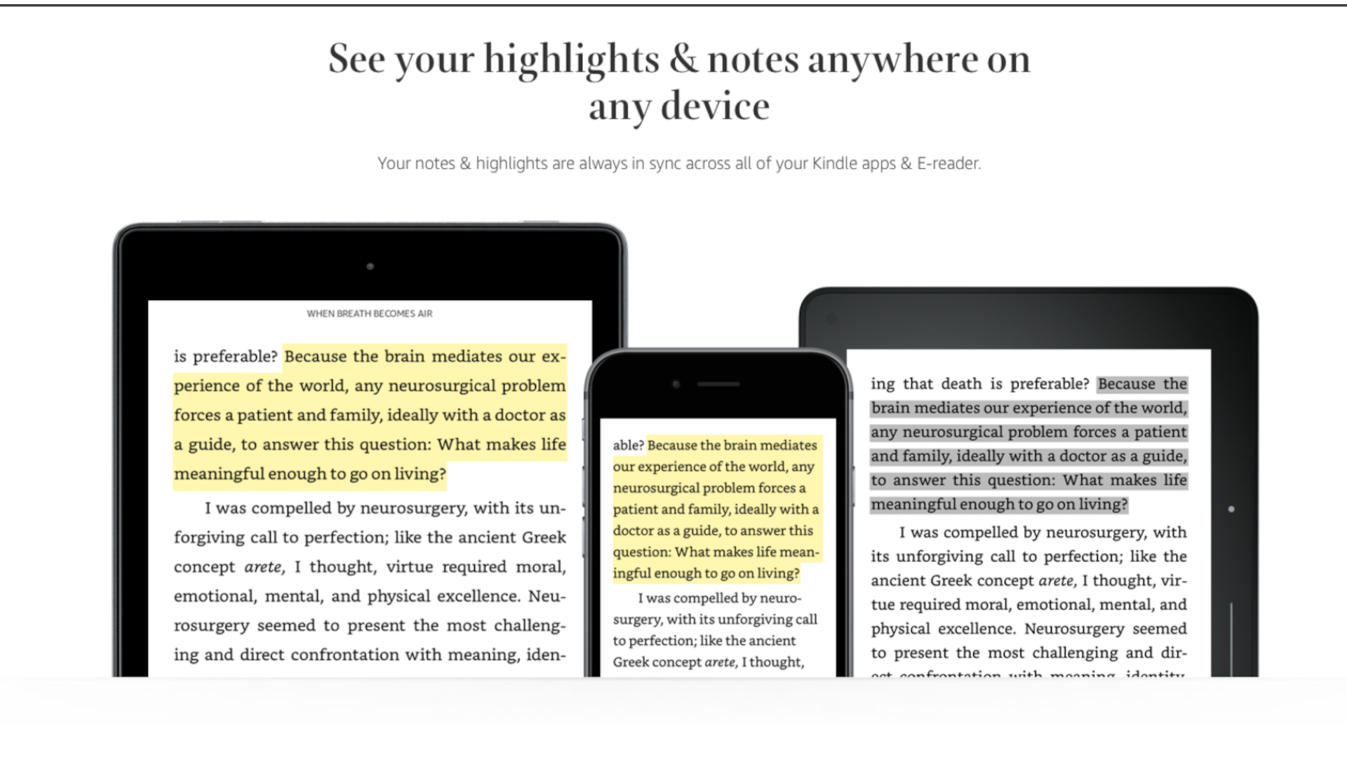 A screenshot shows highlighted passages on Kindle eReaders.