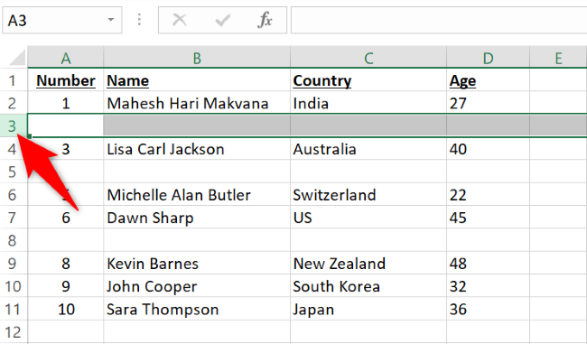 Click the row number.