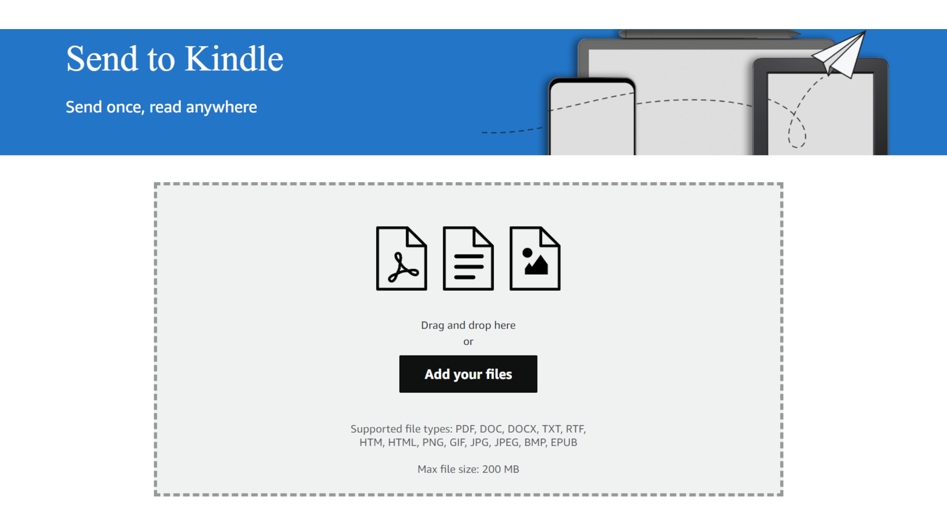 A screenshot shows the Send to Kindle page.