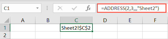 ADDRESS function with a sheet name in Excel