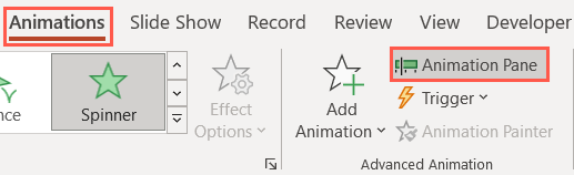 Animations Pane button