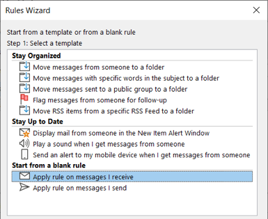 Apply rule to messages received in Outlook